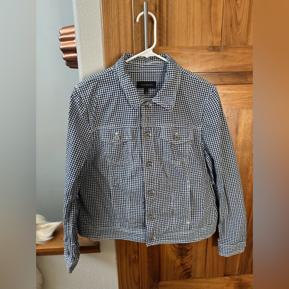 Talbots Women’s Navy Gingham Button-Up Jacket